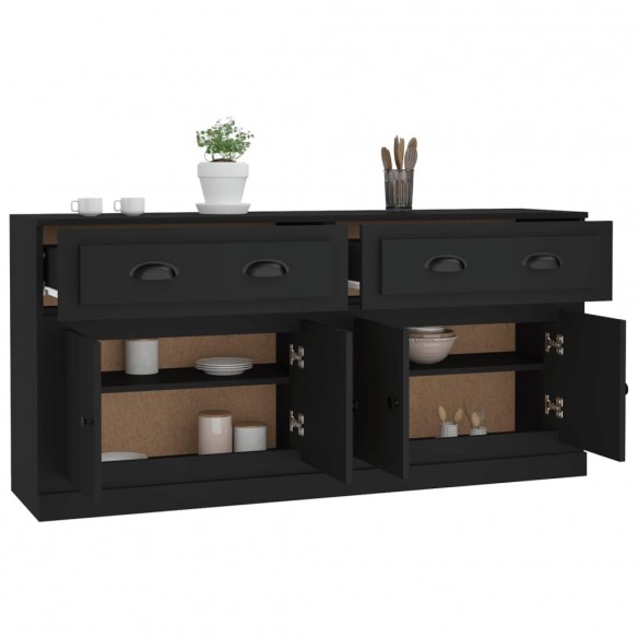 Buffets 2 pcs noir bois d'ingénierie