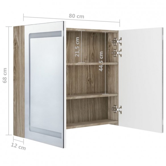 Armoire de salle de bain à miroir à LED Blanc et chêne