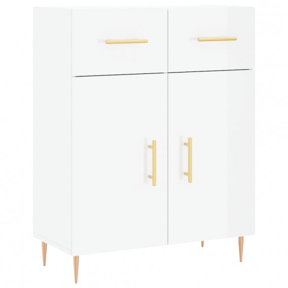 Buffet haut Blanc brillant 69,5x34x180 cm Bois d'ingénierie