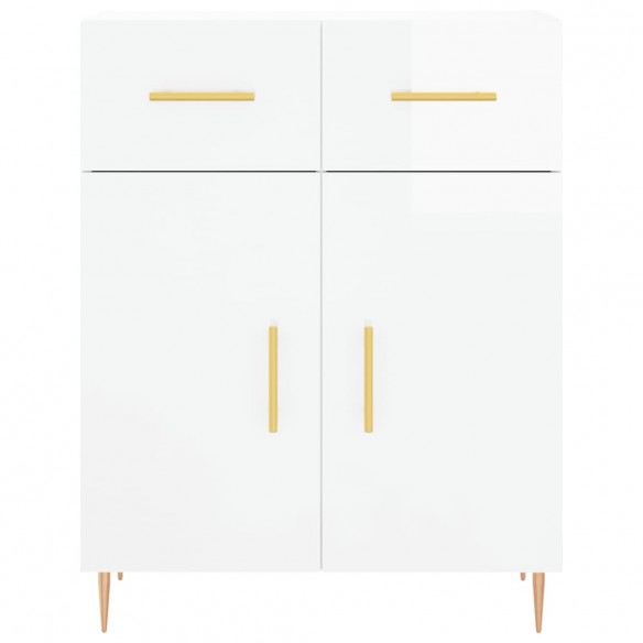 Buffet haut Blanc brillant 69,5x34x180 cm Bois d'ingénierie