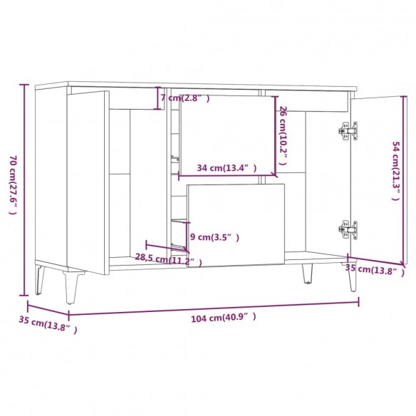 Buffet Chêne fumé 104x35x70 cm Bois d'ingénierie