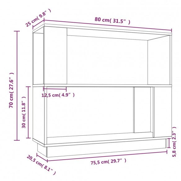 Bibliothèque/Séparateur de pièce Gris 80x25x70 cm Pin solide