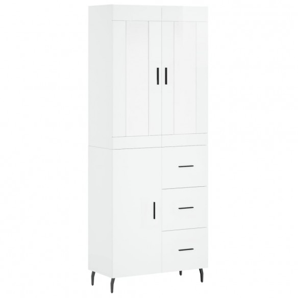 Buffet haut Blanc brillant 69,5x34x180 cm Bois d'ingénierie