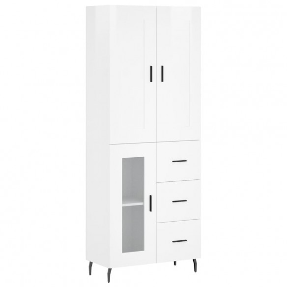 Buffet haut Blanc brillant 69,5x34x180 cm Bois d'ingénierie