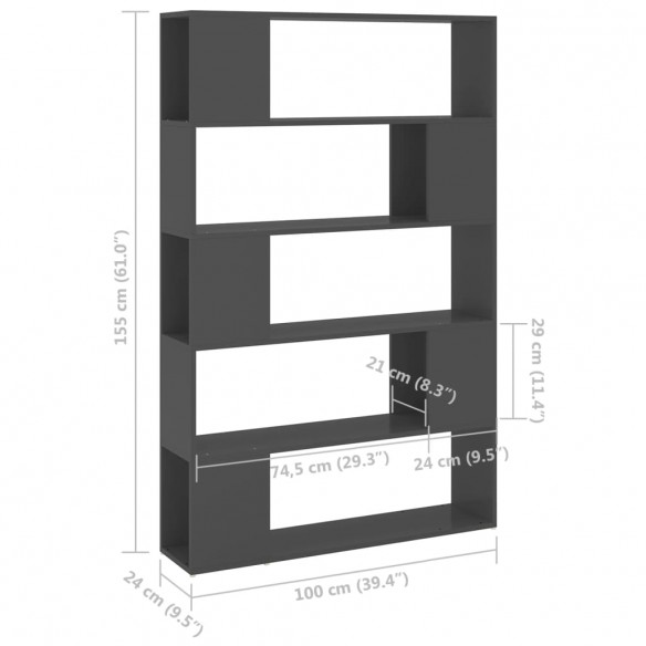 Bibliothèque Séparateur de pièce Gris 100x24x155 cm Aggloméré