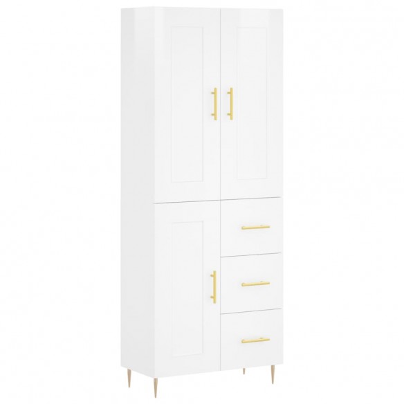 Buffet haut Blanc brillant 69,5x34x180 cm Bois d'ingénierie