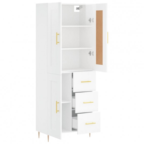 Buffet haut Blanc brillant 69,5x34x180 cm Bois d'ingénierie