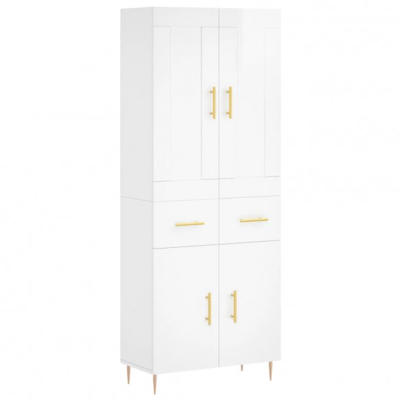 Buffet haut Blanc brillant 69,5x34x180 cm Bois d'ingénierie