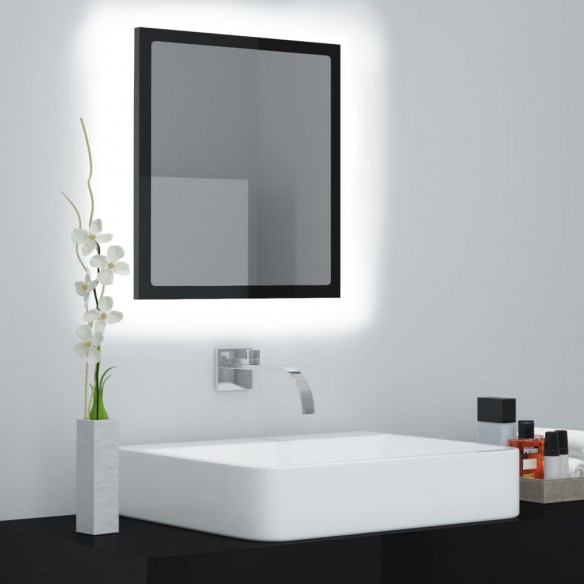 Miroir LED de salle de bain Noir brillant 40x8,5x37cm Acrylique