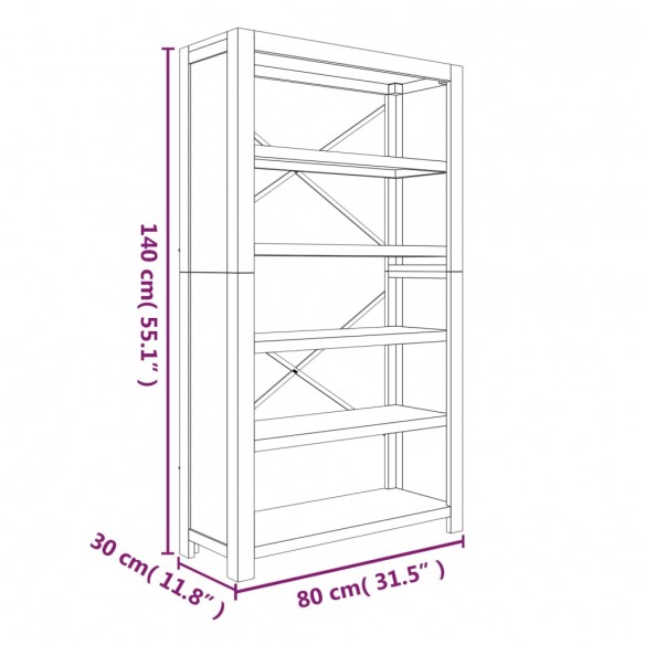 Bibliothèque 5 niveaux 80x30x140 cm Bois solide d'acacia