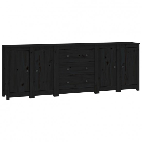 Buffet Noir 230x35x80 cm Bois massif de pin