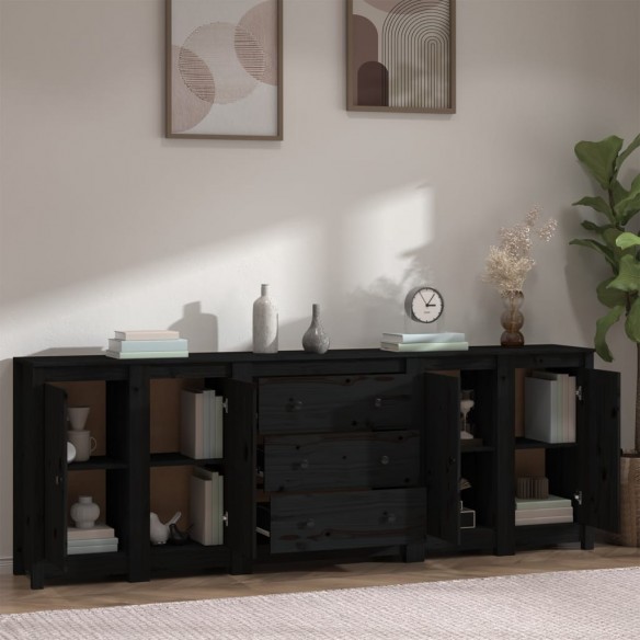 Buffet Noir 230x35x80 cm Bois massif de pin