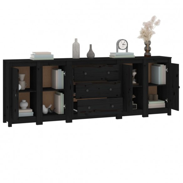 Buffet Noir 230x35x80 cm Bois massif de pin