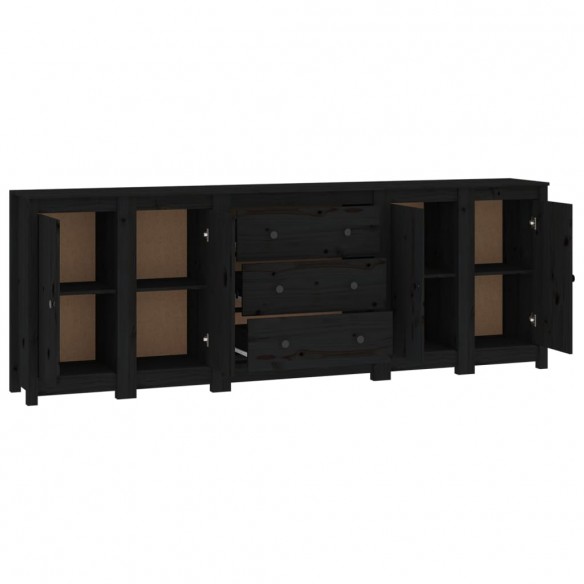 Buffet Noir 230x35x80 cm Bois massif de pin