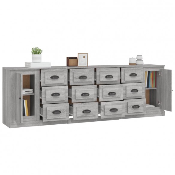 Buffets 3 pcs Sonoma gris Bois d'ingénierie