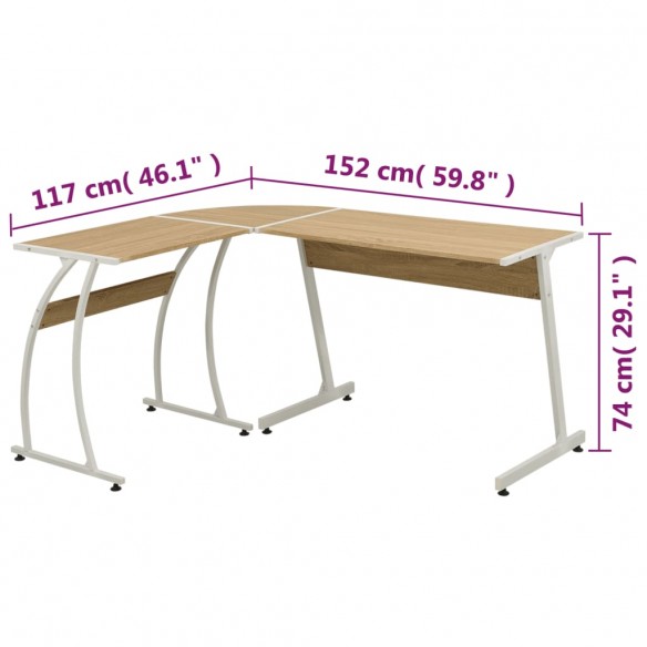 Bureau d'angle en forme de L Chêne