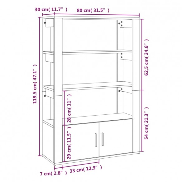 Buffet Noir 80x30x119,5 cm Bois d'ingénierie