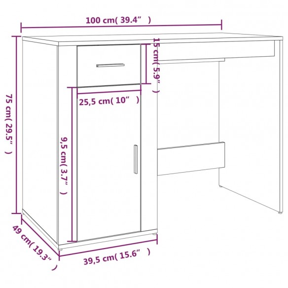 Bureau Blanc brillant 100x49x75 cm Bois d'ingénierie