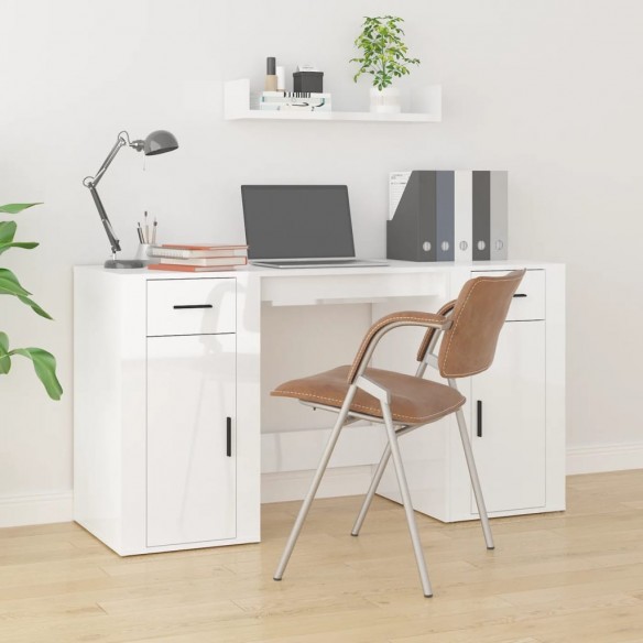 Bureau avec armoire blanc brillant bois d'ingénierie