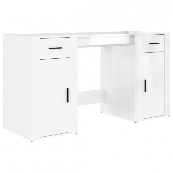 Bureau avec armoire blanc brillant bois d'ingénierie