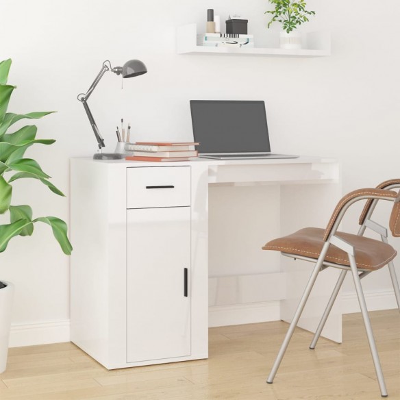 Bureau avec armoire blanc brillant bois d'ingénierie