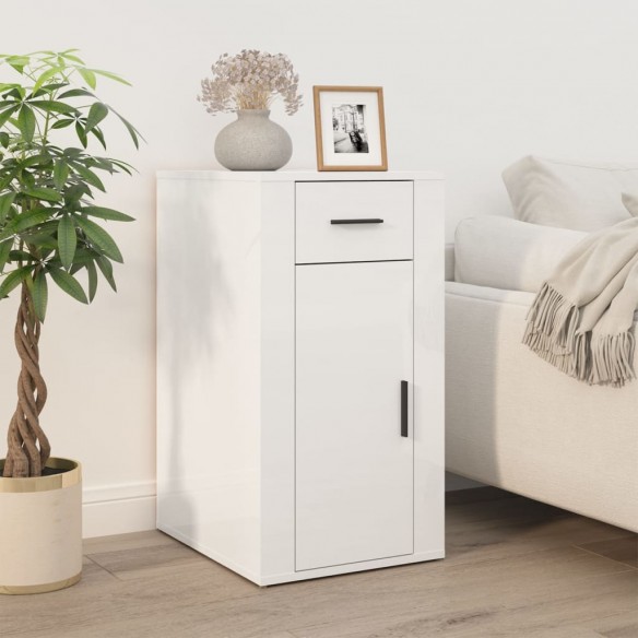 Bureau avec armoire blanc brillant bois d'ingénierie