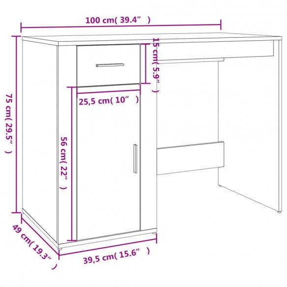 Bureau avec armoire blanc brillant bois d'ingénierie