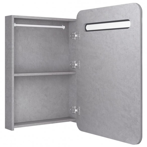 Armoire de salle de bain à miroir LED gris béton 60x11x80 cm