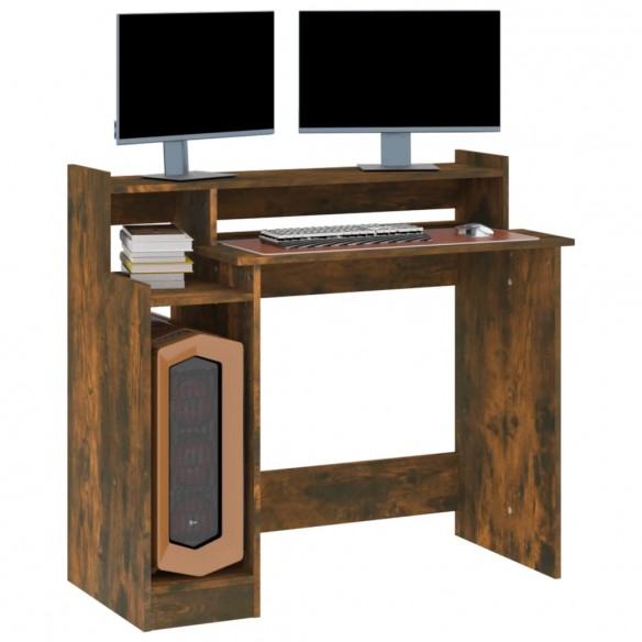 Bureau et lumières LED Chêne fumé 97x45x90 cm Bois d'ingénierie