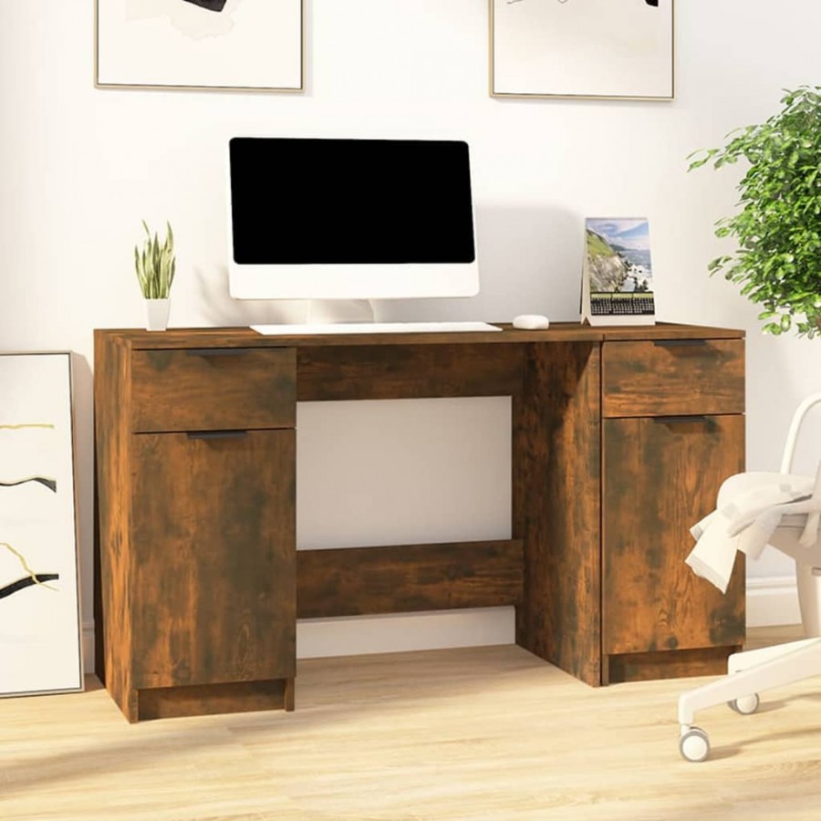 Bureau avec armoire latérale Chêne fumé Bois d'ingénierie