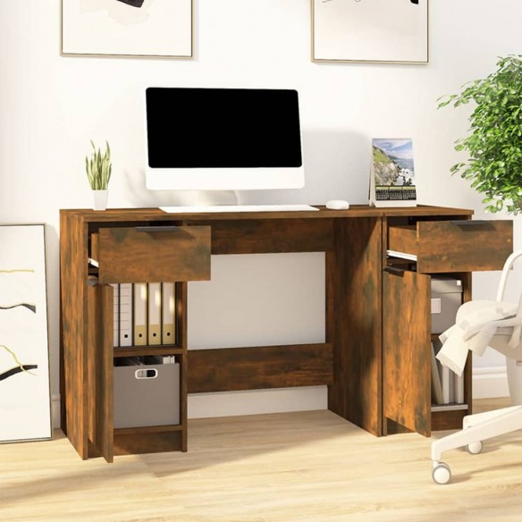 Bureau avec armoire latérale Chêne fumé Bois d'ingénierie