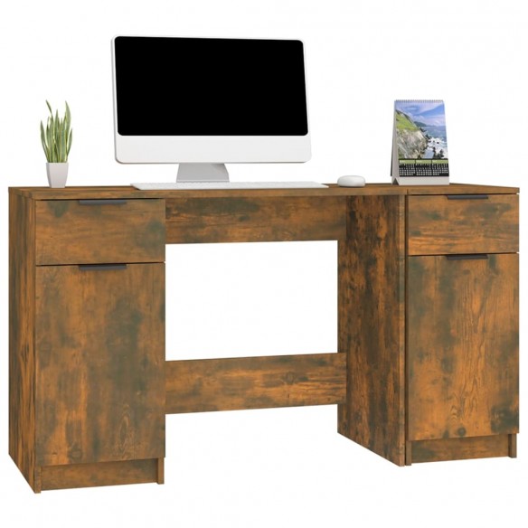 Bureau avec armoire latérale Chêne fumé Bois d'ingénierie