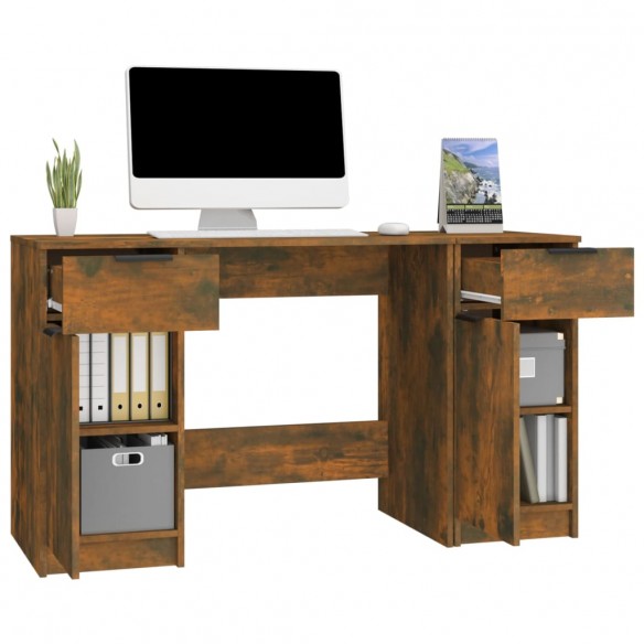 Bureau avec armoire latérale Chêne fumé Bois d'ingénierie