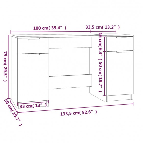 Bureau avec armoire latérale Chêne fumé Bois d'ingénierie