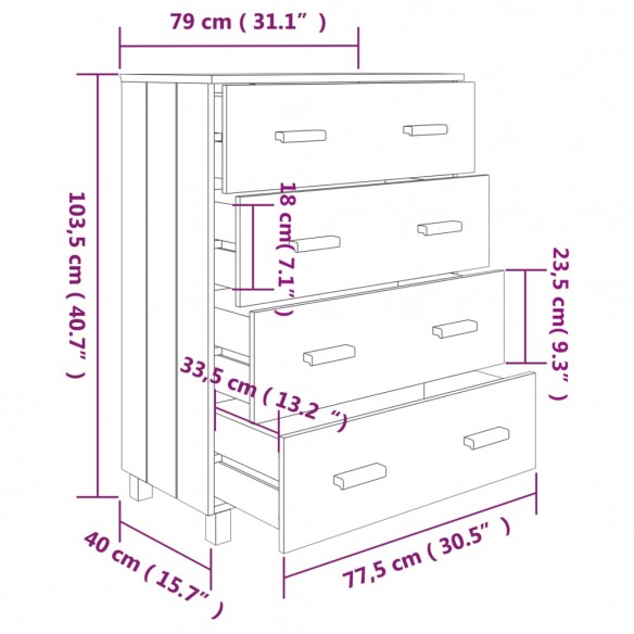 Buffet HAMAR Marron miel 79x40x103,5 cm Bois massif de pin