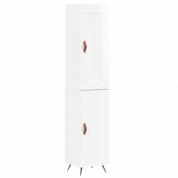 Buffet haut Blanc brillant 34,5x34x180 cm Bois d'ingénierie