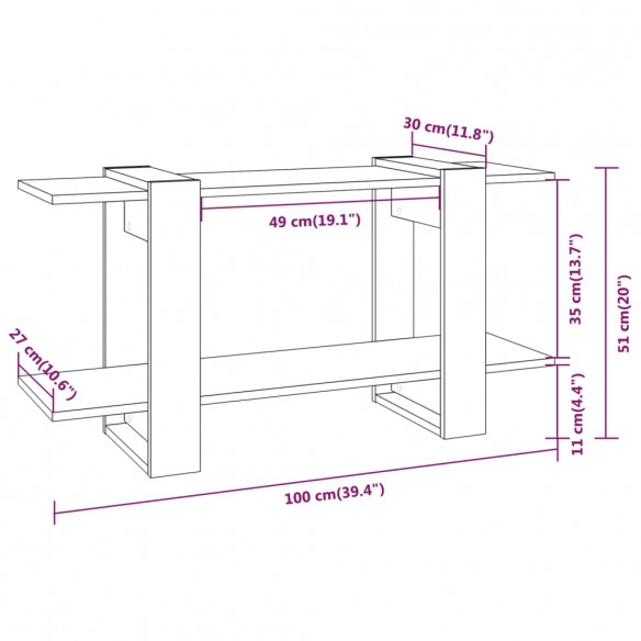 Bibliothèque Gris béton 100x30x51 cm Bois d'ingénierie