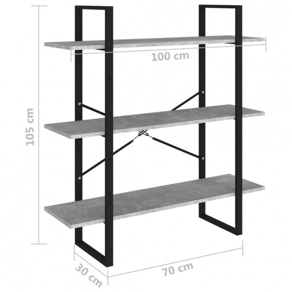 Bibliothèque Gris béton 100x30x105 cm Aggloméré