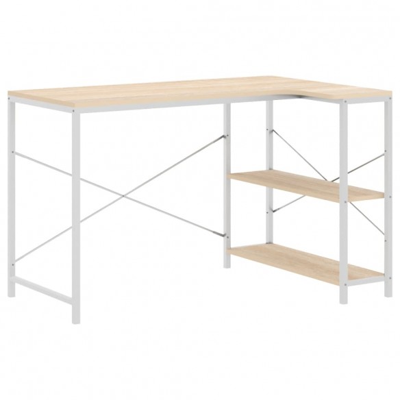 Bureau d'ordinateur Blanc et chêne 110x72x70 cm Aggloméré