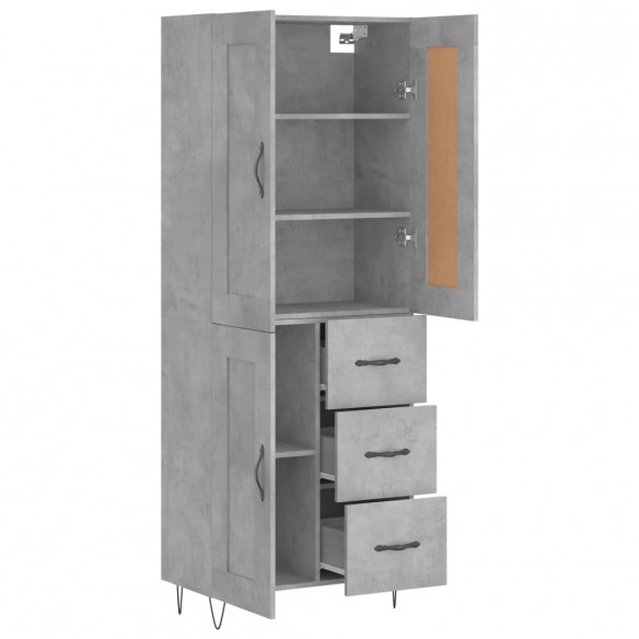 Buffet haut Gris béton 69,5x34x180 cm Bois d'ingénierie