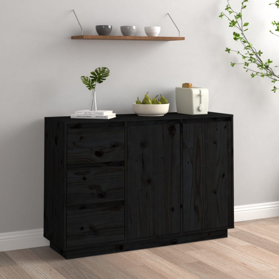 Buffet Noir 111x34x75 cm Bois massif de pin