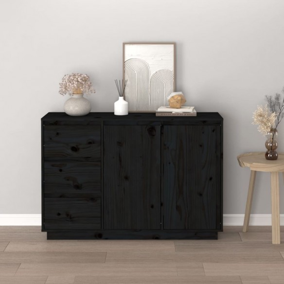 Buffet Noir 111x34x75 cm Bois massif de pin