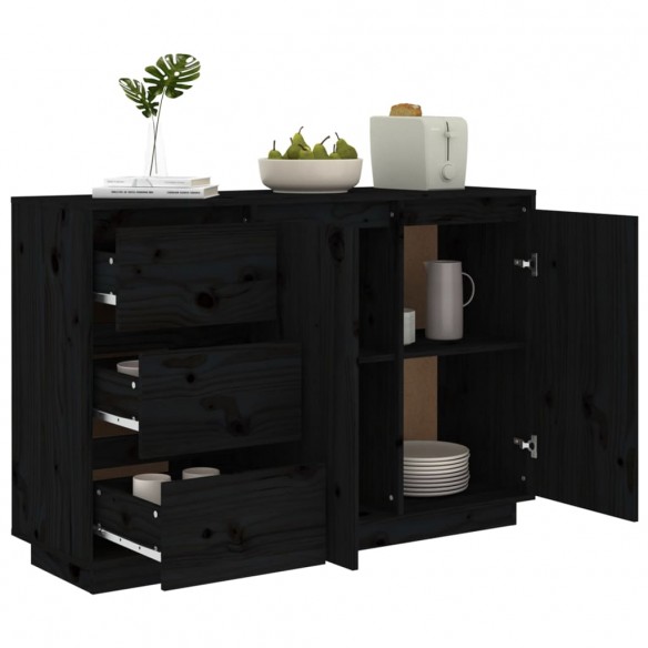 Buffet Noir 111x34x75 cm Bois massif de pin