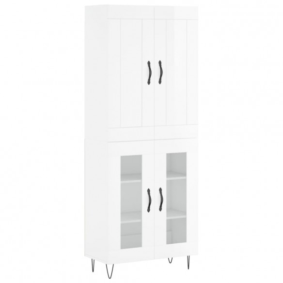 Buffet haut Blanc brillant 69,5x34x180 cm Bois d'ingénierie