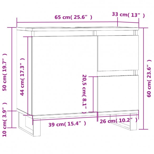 Armoire de salle de bain noir 65x33x60 cm bois d'ingénierie