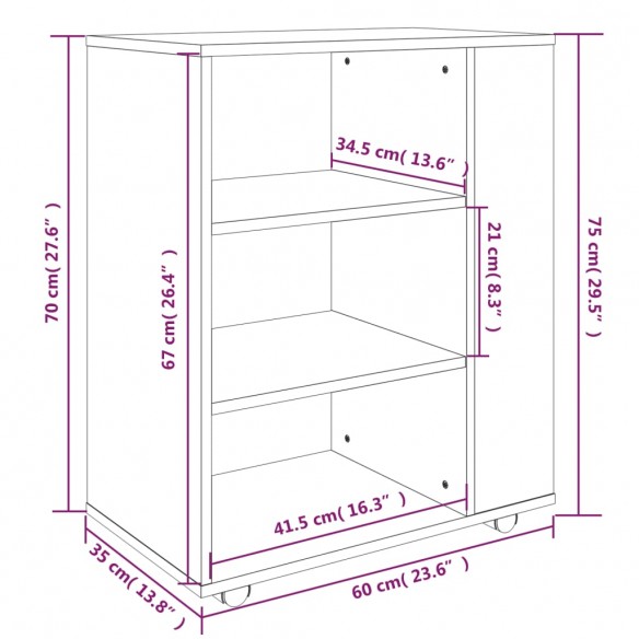 Armoire roulante Sonoma gris 60x35x75 cm Bois d'ingénierie