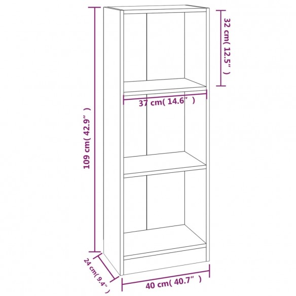 Bibliothèque 3 niveaux Chêne marron 40x24x109cm Bois ingénierie