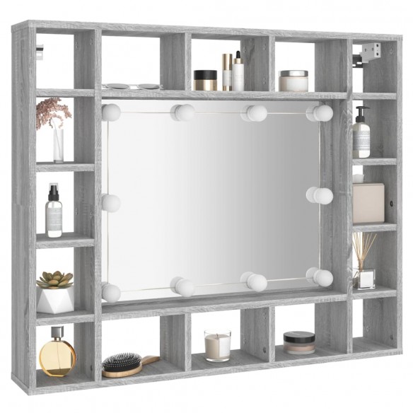 Armoire à miroir avec LED Sonoma gris 91x15x76,5 cm