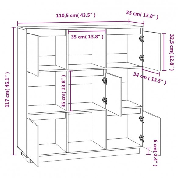 Buffet 110,5x35x117 cm Bois de pin massif