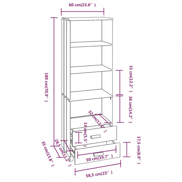 Buffet HAMAR Gris clair 60x35x180 cm Bois de pin massif